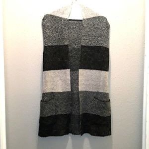 Cyrus Women's Striped Open Cardigan - Black, Gray, Cream